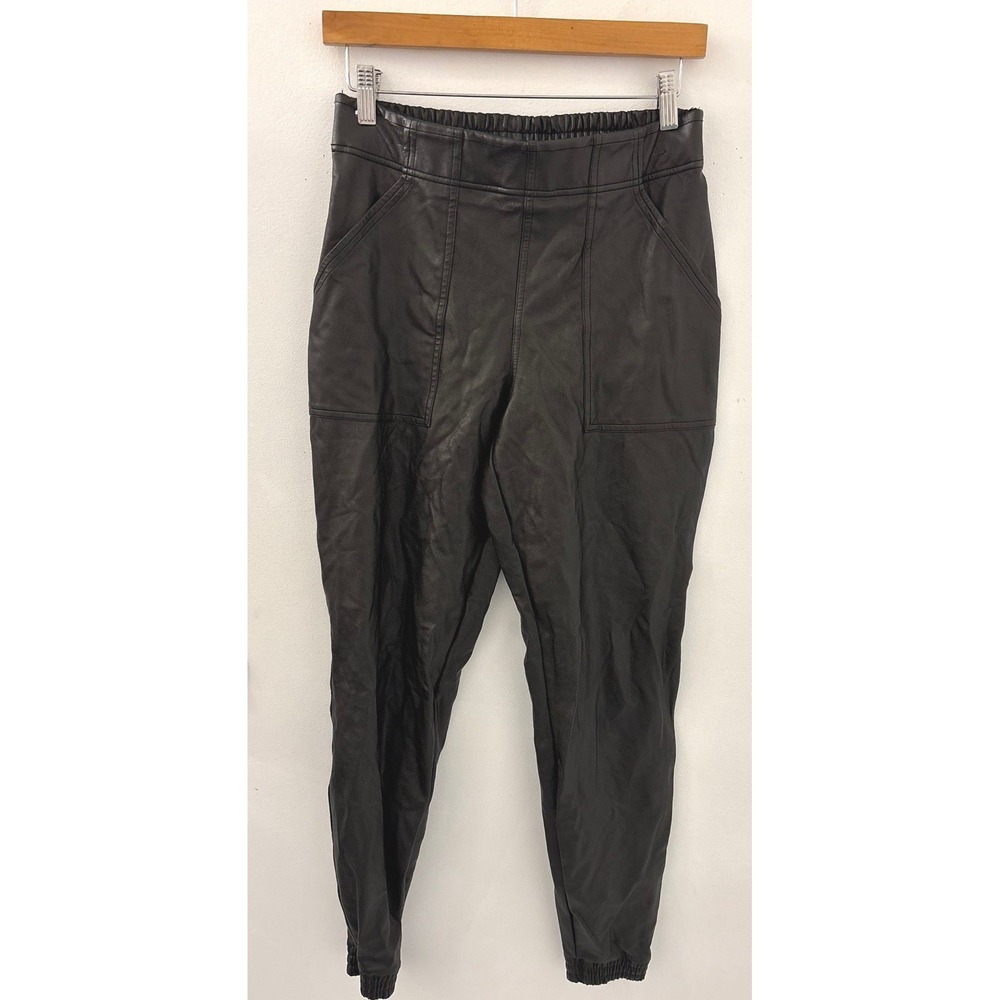Spanx Women Faux Leather Black High Waist Tapered Joggers Size Medium whimsigoth